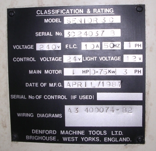 3 - Senior 3C main data plate