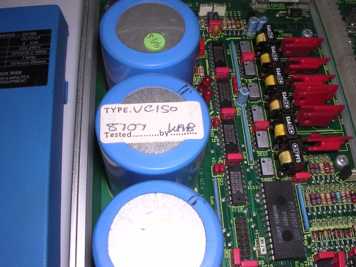 IMO Jaguar Cub VC-150 VFD - model label on top of main phase capacitor