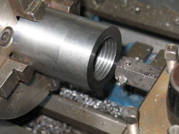 This photo is out of order.  It shows internal threading using a boring tool made for the job.  Making tools to make more tools.
