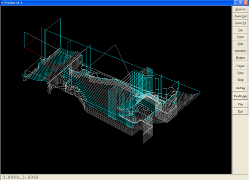 An F1 car toolpath produced by Denford QuickCAM Pro being previewed in G Code Interface for Davinci and C-series (Techno Inc)