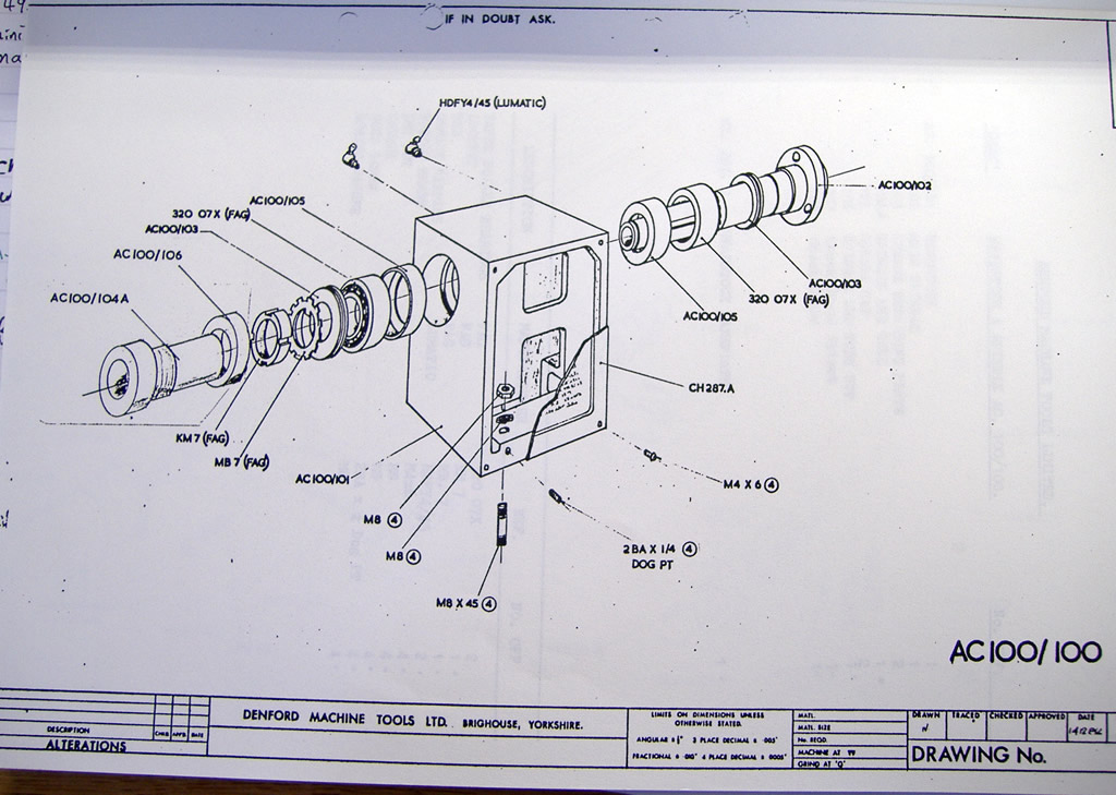 Orac Headstock and spindle assembly drawing