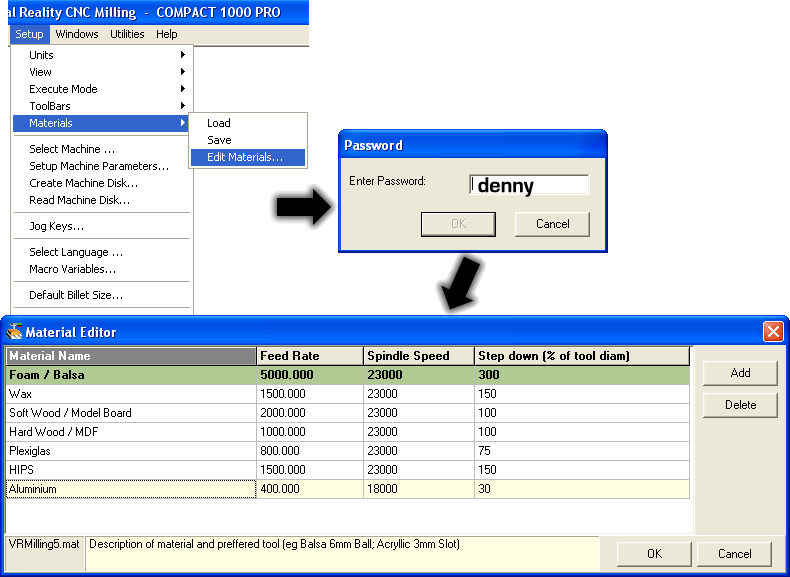 Material editor in V5 milling