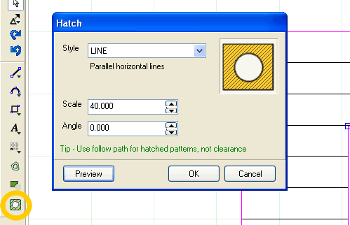 Create hatch lines with the hatch tool. You will need to experiment with the scale value in order to get the distance between lines you require (ie tool stepover)