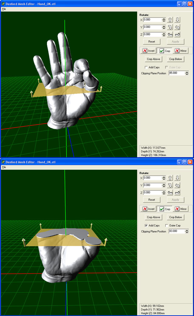 EXample of cropping an .stl model