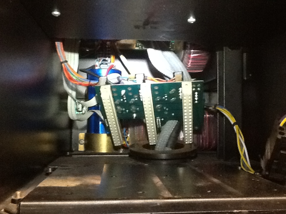 Looking inside the control box at the board that the stepper drivers connect to.