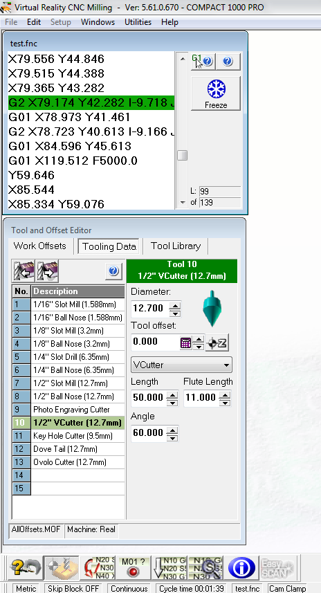 Screen Capture of tool setup
