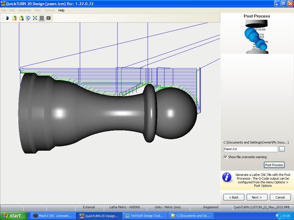 The toolpath seems to miss out on the reverse cuts but the simulation runs fine!