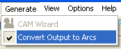 The convert output to arcs option menu