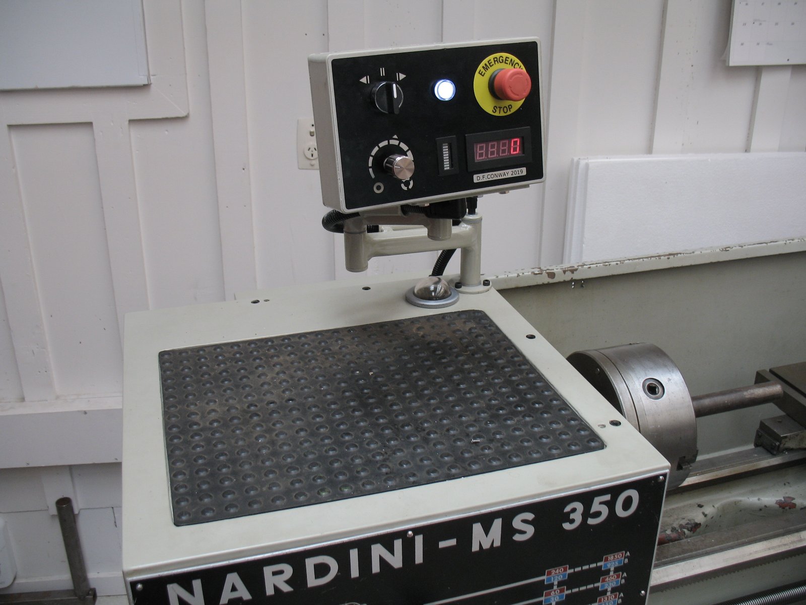 Added control panel with jog, rpm control, rpm display, power display and e-stop,