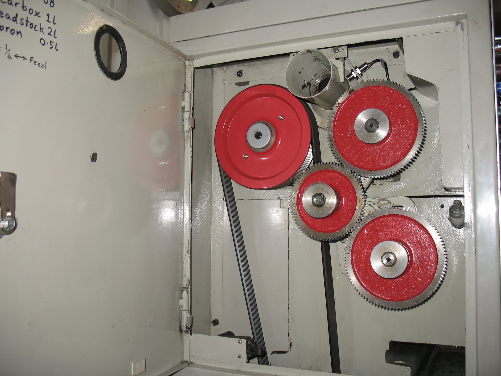 The new poly vee belt drive system, made to look factory.  Painted to match the original back gears.